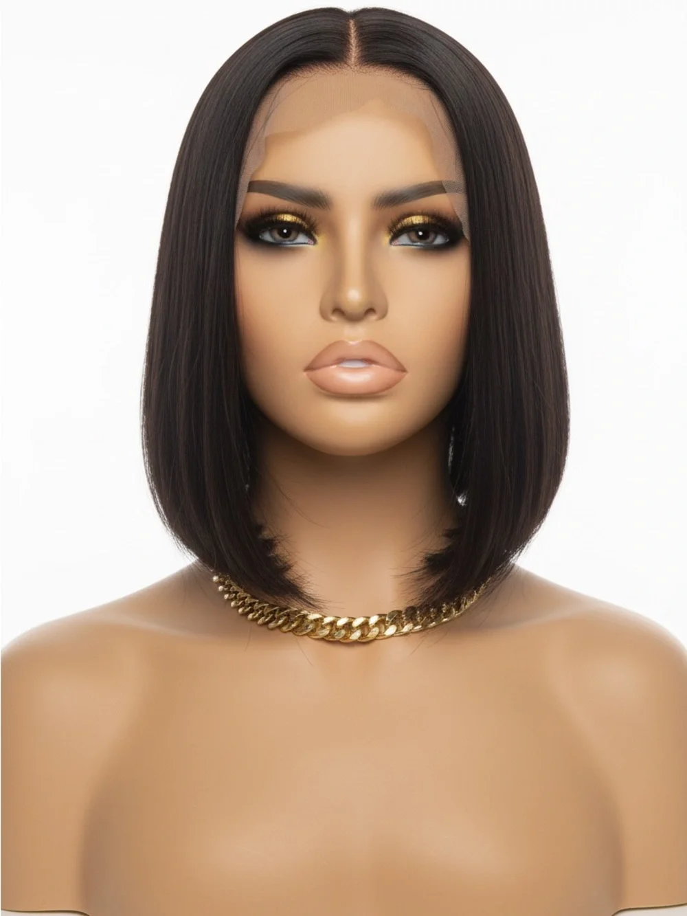 Short Center-Part Lace Front Bob Wig - Dark Brown